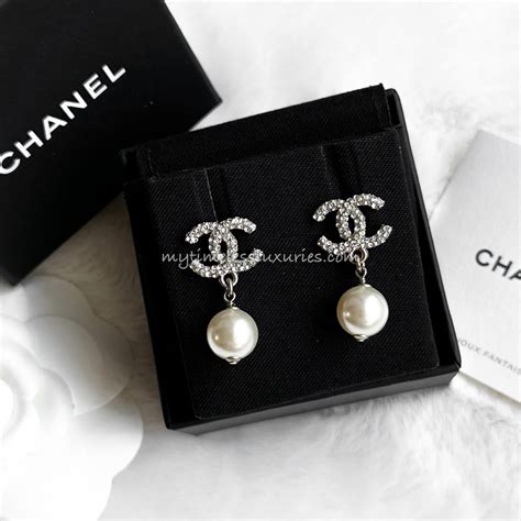 chanel pave crystal cc pearl drop earrings|Chanel pendant earrings.